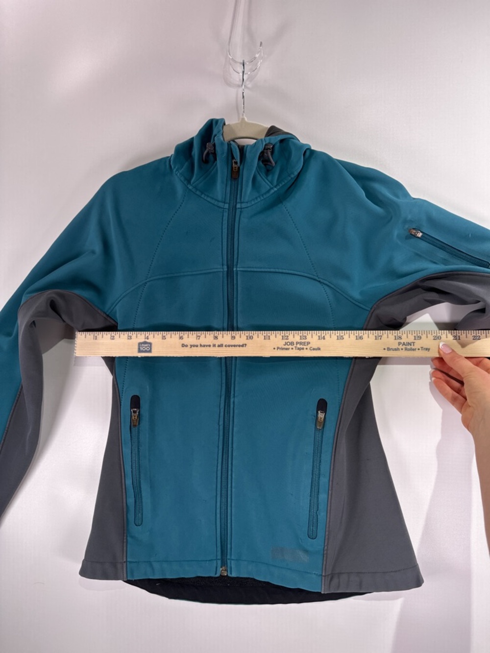 REI Womens XS Gorpcore Softshell Hooded Jacket Teal Gray Colorblock Y2K - Picture 10 of 11